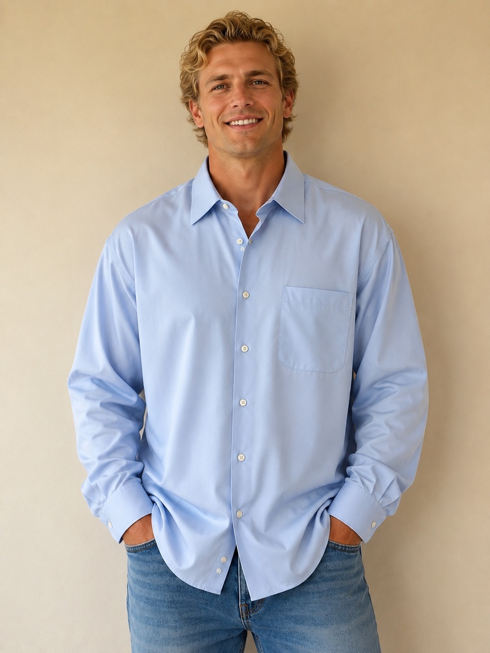Pronto Uomo Non-Iron Classic Fit Dress Shirt – 19 / 36-37 Tall – Light Blue - Picture 2 of 10